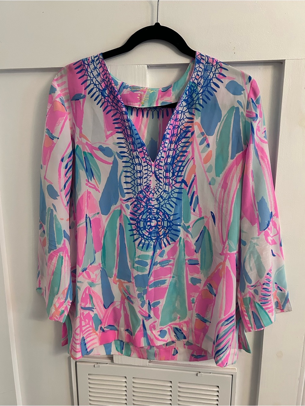 Lilly Pulitzer Top Women’s Amelia Island Tunic 100% Silk Colorful Resort medium